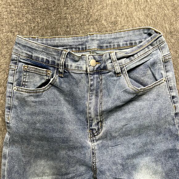 Dazy-Less Women’s Straight Leg Jeans M Light Wash Raw Hem Stretch Denim Pants - Picture 2 of 16